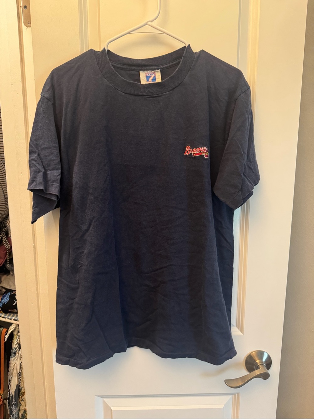 LOGO 7 Navy Blue Short Sleeve ‘Braves’ Tee with Small Red Logo